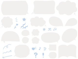 アイボリーカラーの手描き吹き出しアイコンセット