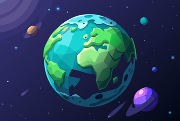 Stunning Low Poly Earth in Space. A Cosmic View of Our Planet