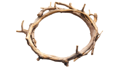 A circular wreath made of dry branches  in a shot setting isolated on transparent background