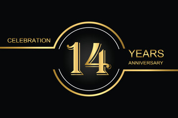 Luxury 14th anniversary celebration design with gold text on a dark background. Perfect for elegant event invitations, milestone banners, or corporate anniversary templates.