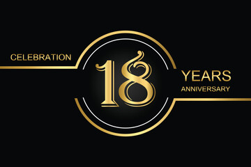 Luxury 18th anniversary celebration design with gold text on a dark background. Perfect for elegant event invitations, milestone banners, or corporate anniversary templates.