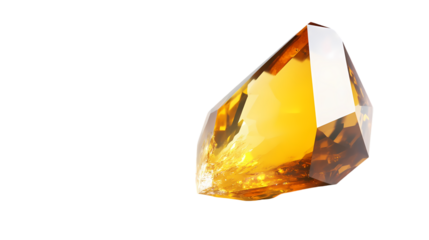 A close up shot of a golden crystal with sharp edges a stark on the right side isolated on transparent background