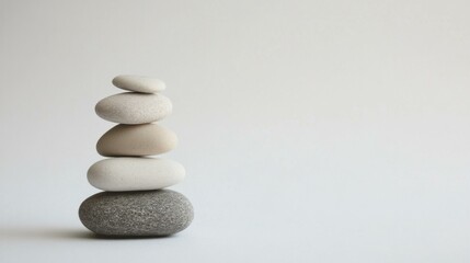 Stacked rocks on plain background, serene indoor setting