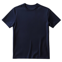 A navy blue t shirt with short sleeves and a round neck collar isolated plain isolated on transparent background