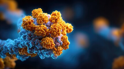 Detailed close-up view of a complex protein structure.