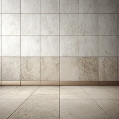 Empty room with beige and cream tiled walls and floor