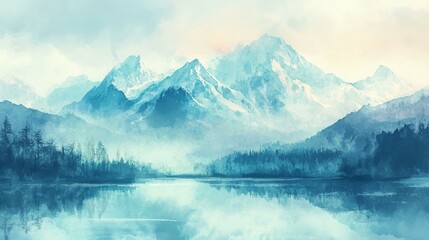 Serene mountains and tranquil lake surrounded by lush trees