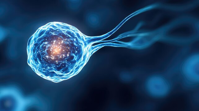 Detailed illustration of a cell with intricate protoplasmic extensions.