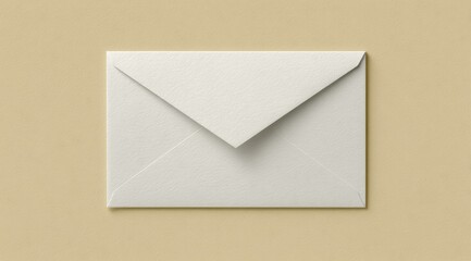 A white envelope sits on a light beige background.  The envelope is closed, and its texture is subtly visible