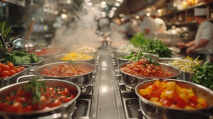 Obraz premium Culinary Excellence: High-Energy Professional Kitchen in 4K