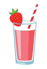 Strawberry Drink Straw Glass - Vector Illustration
