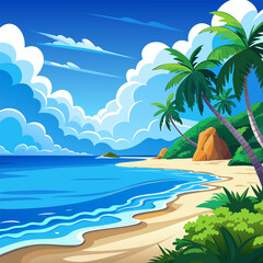 Obraz premium Serene Tropical Beach. Palm Trees. Azure Ocean. and White Sand