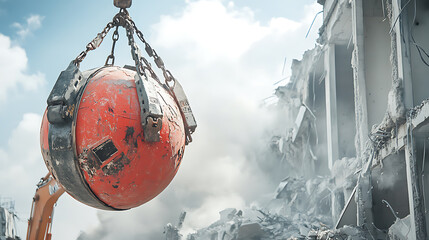 Demolition Ball in Action: Dismantling a Building with Heavy Machinery