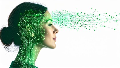 woman profile with glowing data stream