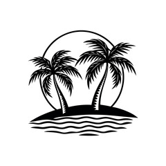 Tropical beach with palm tree silhouettes, a perfect summer vacation nature illustration