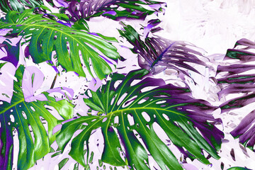 Abstract jungle foliage with surreal green and purple tones