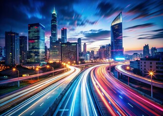 Obraz premium City Nightscape Long Exposure Photography: Urban Lights Trails, Night Cityscapes, Glowing Metropolis