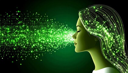 woman profile with glowing data stream