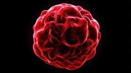 Close-up view of a textured, red sphere.