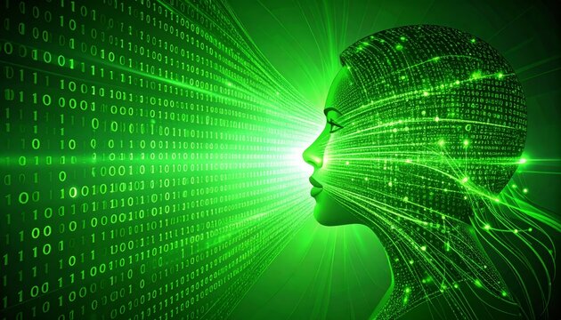 woman profile with glowing data stream