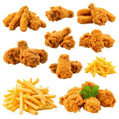 Crispy Fried Chicken Wings & Fries: Delicious Food with Transparent Background