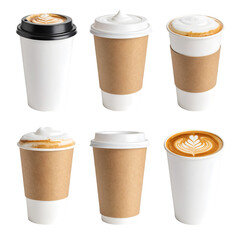Coffee Cups, Latte Art, Drinks, Beverages, Cafe, Various Coffee Drinks with Transparent Background