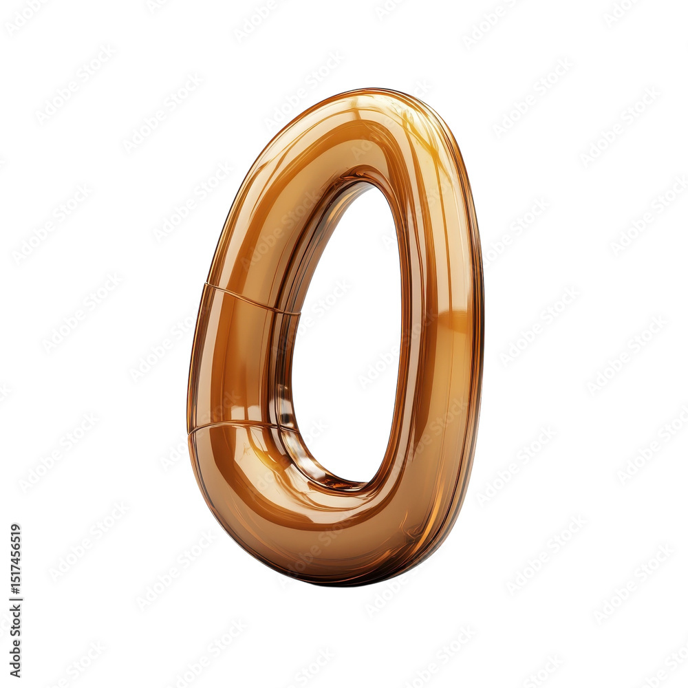 Poster a gleaming golden zero full of promise and reflection floating in infinite on transparent background