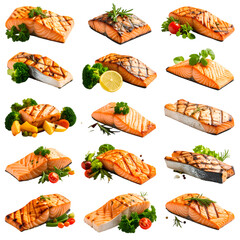 Grilled Salmon with Vegetables: Transparent Background Recipe