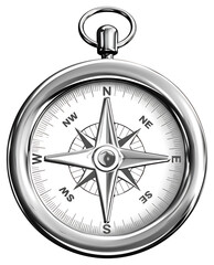 PNG Detailed silver compass on transparent background.