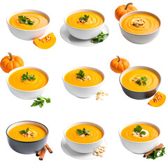 Creamy Pumpkin Soup Recipe: Garnish, Spices,  with Transparent Background Images