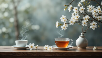 Tea Ceremony Still Life and White Blossoms