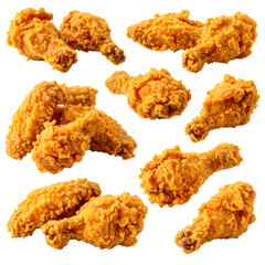 Crispy Fried Chicken: Delicious Golden-Brown Pieces, Perfect for a Transparent Background.