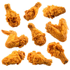 Crispy Fried Chicken Wings: Delicious, Golden-Brown, Savory Treat with Transparent Background