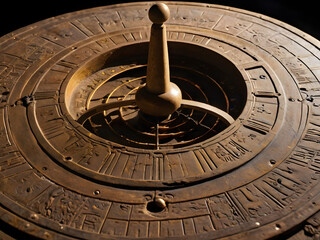 Intricate Astrolabe: Close-up shot of an intricately crafted astrolabe, a historical astronomical instrument.