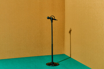 toy mic on a stand in a toy studio