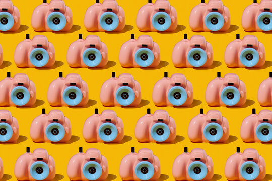 toy cameras forming a pattern