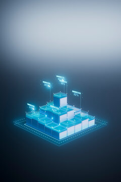  3D render of stacked cube chart showing financial data