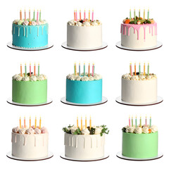 Delightful Cakes with Lit Candles, Background Transparent