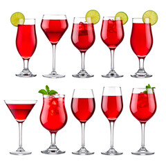 Red Cocktails in Glasses with Transparent Background