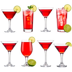 Red Cocktails Garnish Lime, Ice Cubes Transparent Background