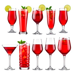 Red Cocktails: Refreshing Drinks with Lime & Mint Garnish on Transparent Background