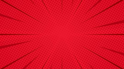 Red halftone comic background animation with radial fast lines. Seamless loop. Suitable for comics, presentations, posters, etc. - Powered by Adobe