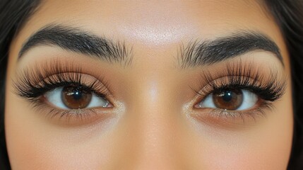 Obraz premium Close-up view of beautiful eyes with elegant false eyelashes.