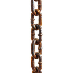 Obraz premium A close up of a rusty metal chain with visible corrosion in vertical format isolated on transparent background