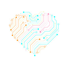 Abstract circuit board in shape heart, technology background. 