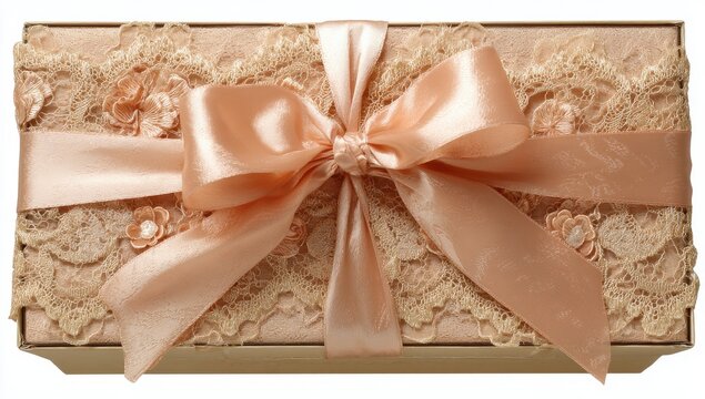 Elegant gift box, light peach ribbon, lace