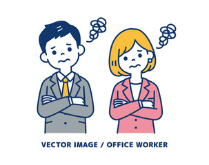 解決策を試行錯誤する、ビジネスマンのシンプルなベクターイラスト素材＿男女セット