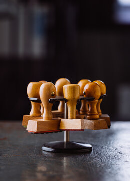 Wooden Rubber stamp on office desk. 