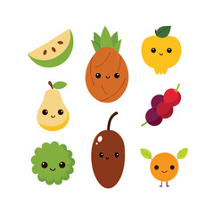set of funny cartoon fruits