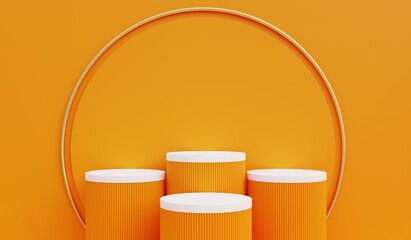 Orange and white podium. Orange background for advertising premium products on Halloween. 3D illustration.